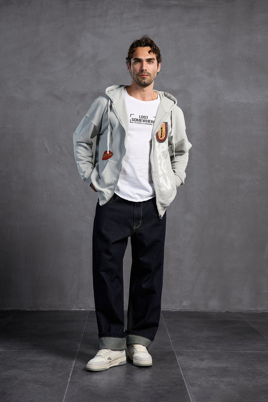 Gri Armalı Kapüşonlu Sweatshirt 10000