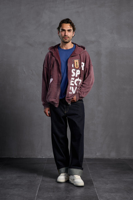 Bordo Armalı Kapüşonlu Sweatshirt 10000