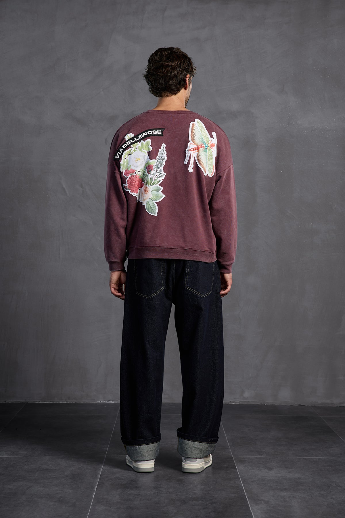 Bordo Sıfır Yaka Baskılı Sweatshirt 10001