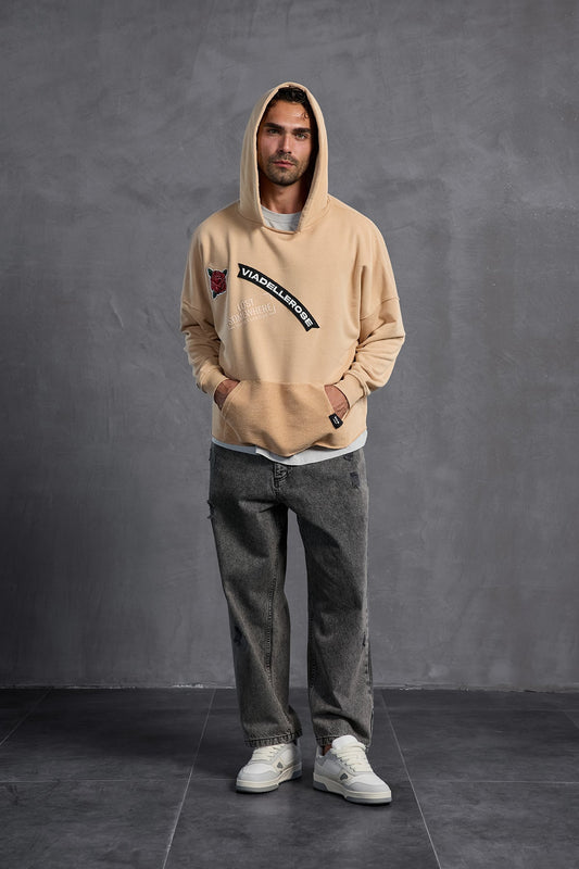 Bej Armalı Kapüşonlu Sweatshirt 10003