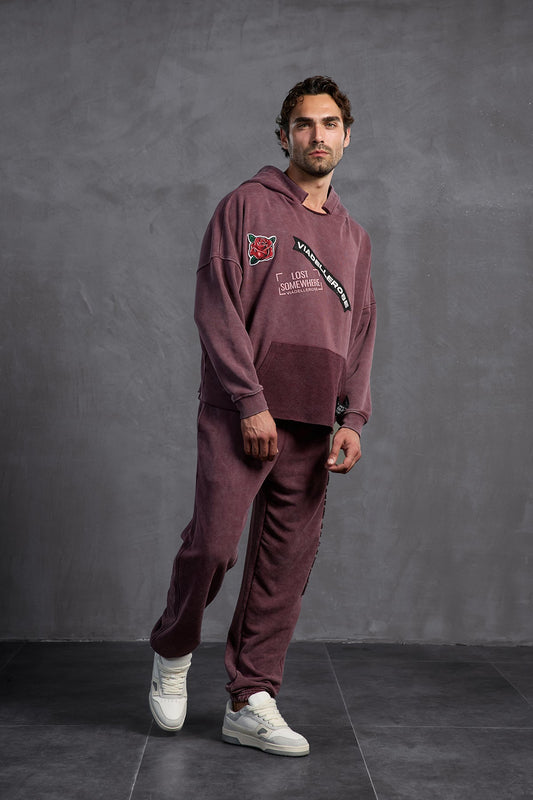 Bordo Armalı Kapüşonlu Sweatshirt 10003
