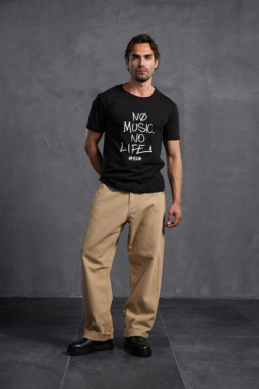 Siyah Bisiklet Yaka Baskılı T-Shirt 10009