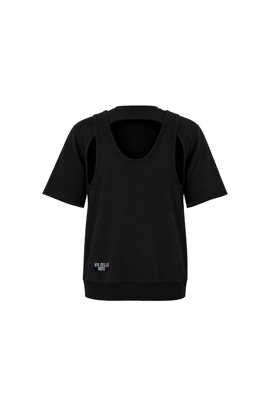 Siyah Sırt Dekolteli Katmanlı Sweatshirt 19042