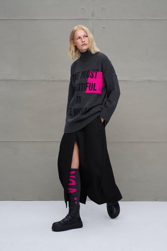 Antrasit Pembe Logo Detayli Triko Tozluk 18287