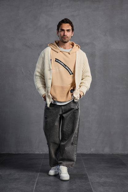 Bej Armalı Kapüşonlu   Sweatshirt 10003