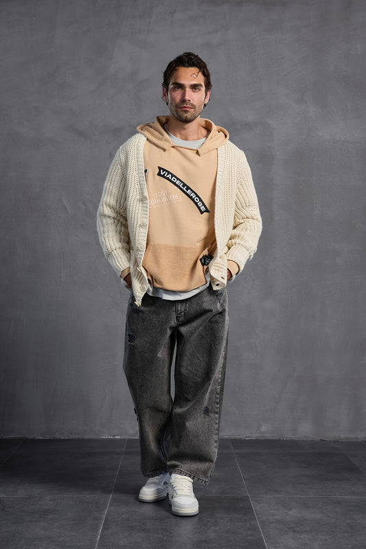 Bej Armalı Kapüşonlu   Sweatshirt 10003