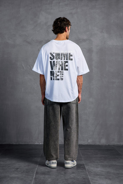 Beyaz Sıfır Yaka Baskılı  T-Shirt 10006