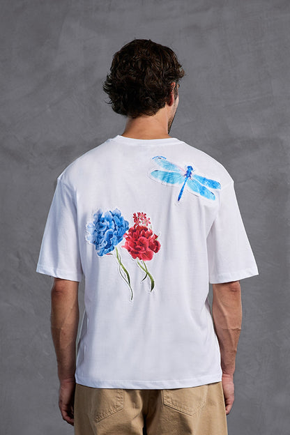 Beyaz Sıfır Yaka Arkası Baskılı T-Shirt 10010