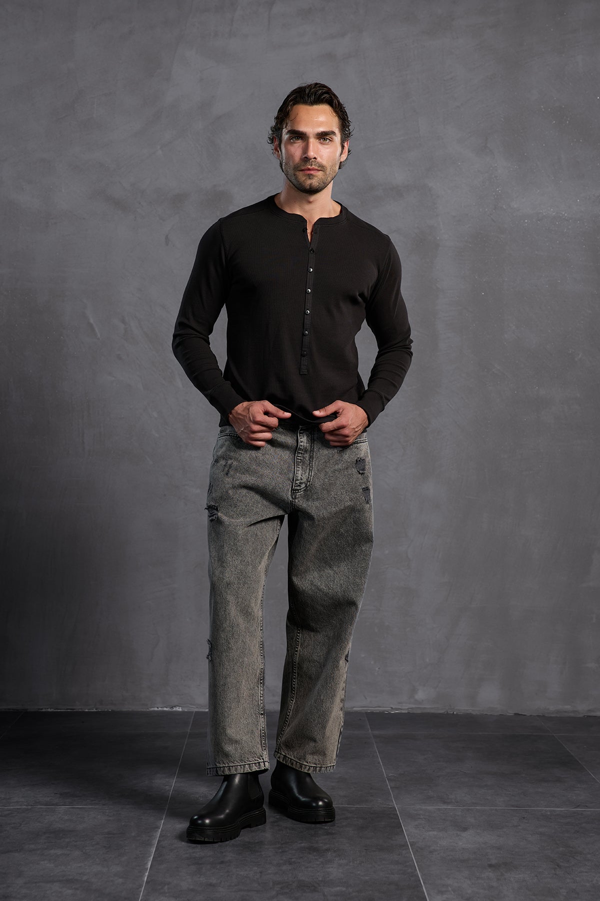 Siyah Fitilli Önü Düğmeli  T-Shirt 10025