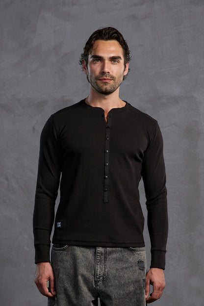 Siyah Fitilli Önü Düğmeli  T-Shirt 10025