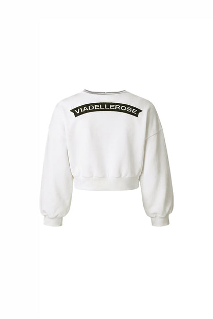 Ekru Fermuar Detaylı V Yaka Crop Sweatshirt 19034