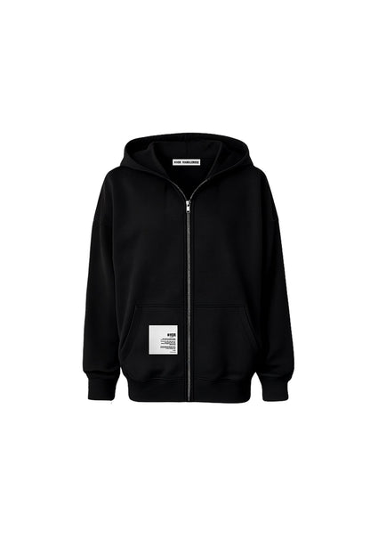 Siyah Fermuarlı Kapüşonlu Arkası Çiçek Baskılı Oversize Sweatshirt 19040