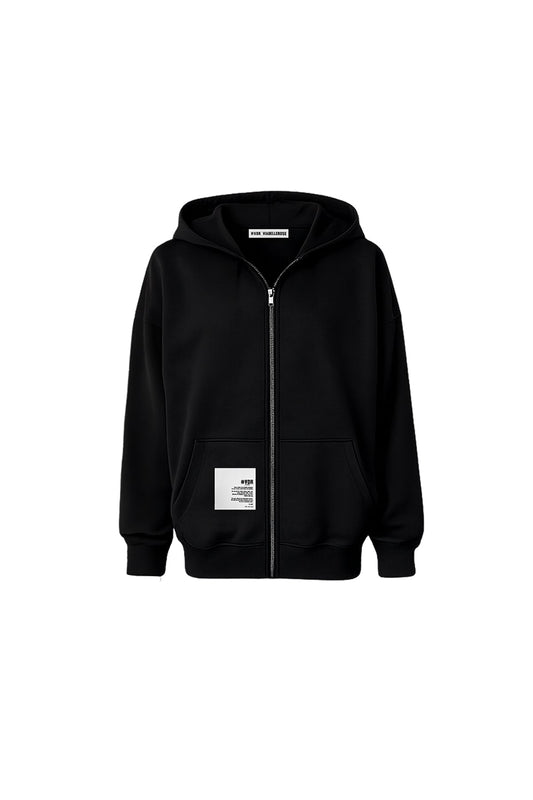 Siyah Fermuarlı Kapüşonlu Arkası Çiçek Baskılı Oversize Sweatshirt 19040