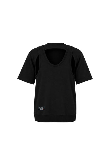 Siyah Sırt Dekolteli Katmanlı Sweatshirt 19042