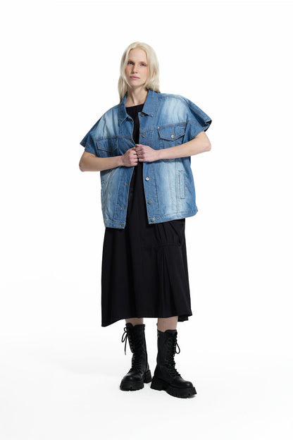 Mavi Yıkamalı Logo Detaylı Denim Yelek 19060