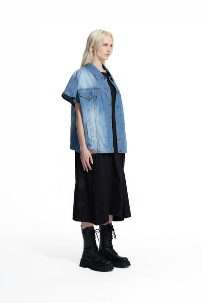 Mavi Yıkamalı Logo Detaylı Denim Yelek 19060