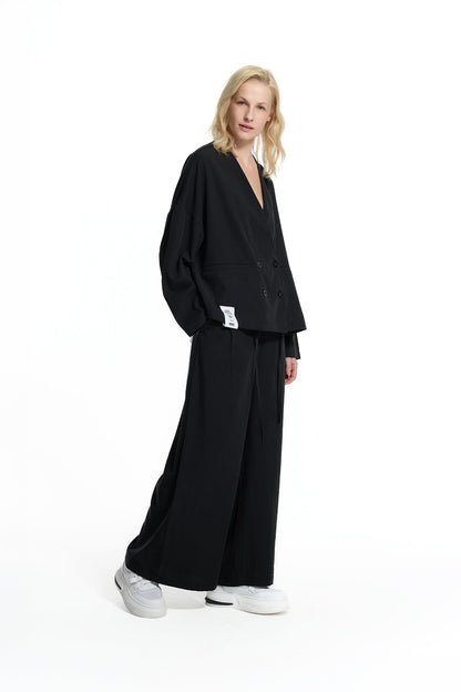 Siyah Kısa Kruvaze Kesim Modern Blazer Ceket 19097
