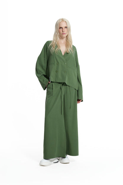 Haki Kısa Kruvaze Kesim Modern Blazer Ceket 19097