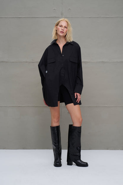 Siyah Oversize Poplin Gömlek 18179