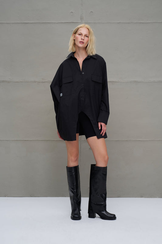 Siyah Oversize Poplin Gömlek 18179