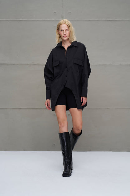 Siyah Oversize Poplin Gömlek 18179