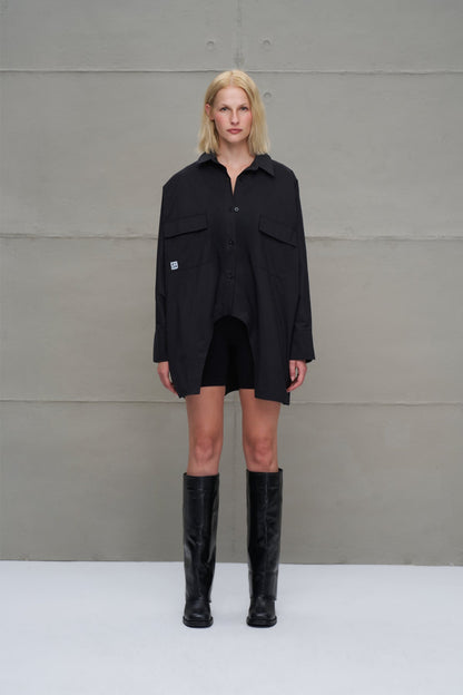 Siyah Oversize Poplin Gömlek 18179