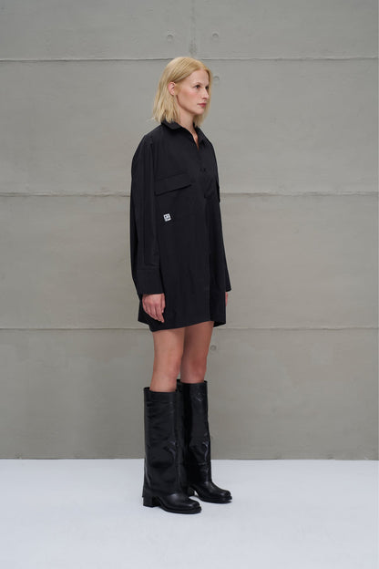 Siyah Oversize Poplin Gömlek 18179