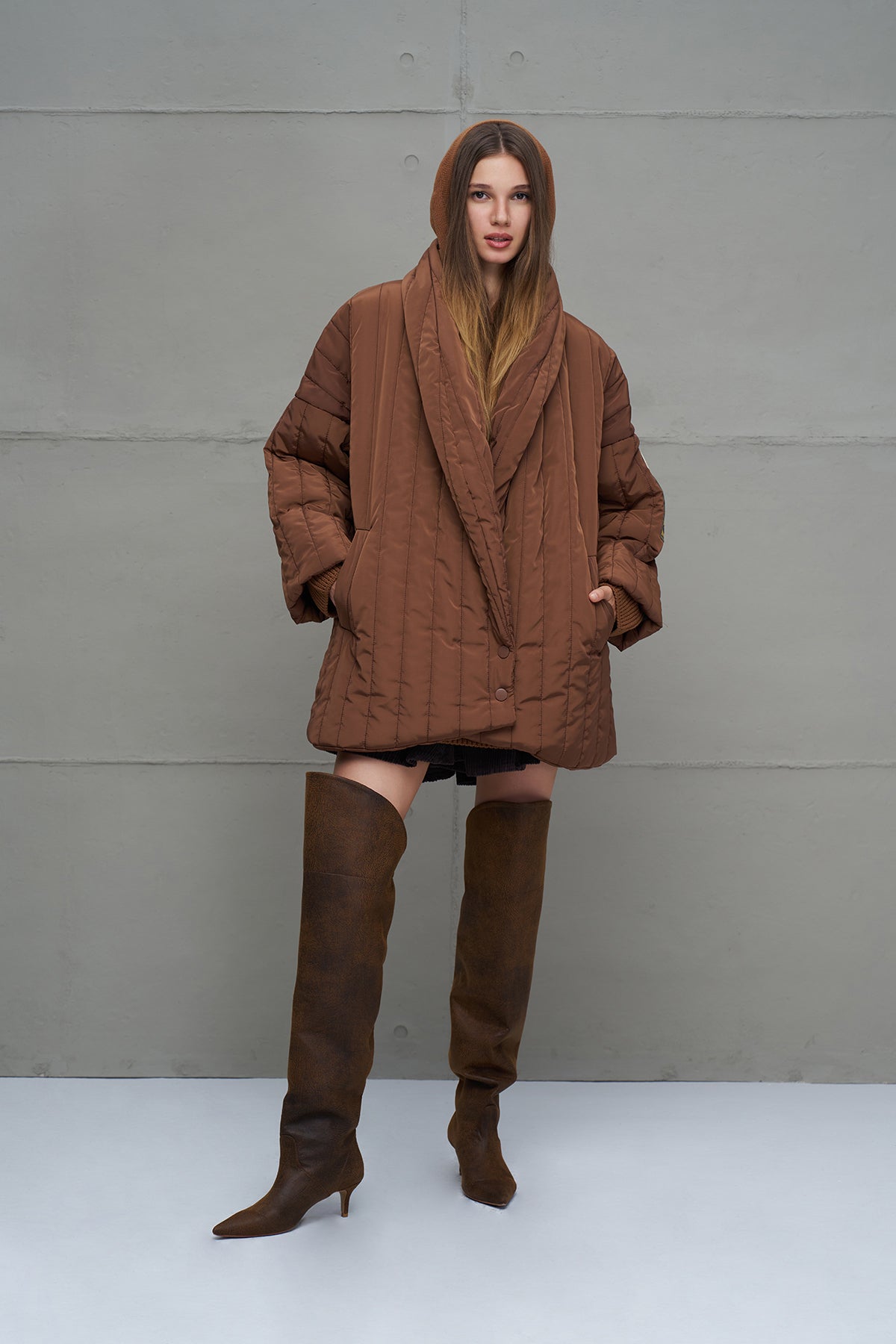 Kahverengi Kapitoneli Oversize Ceket 18251