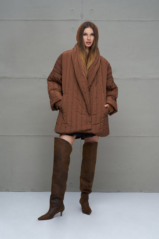Kahverengi Kapitoneli Oversize Ceket 18251