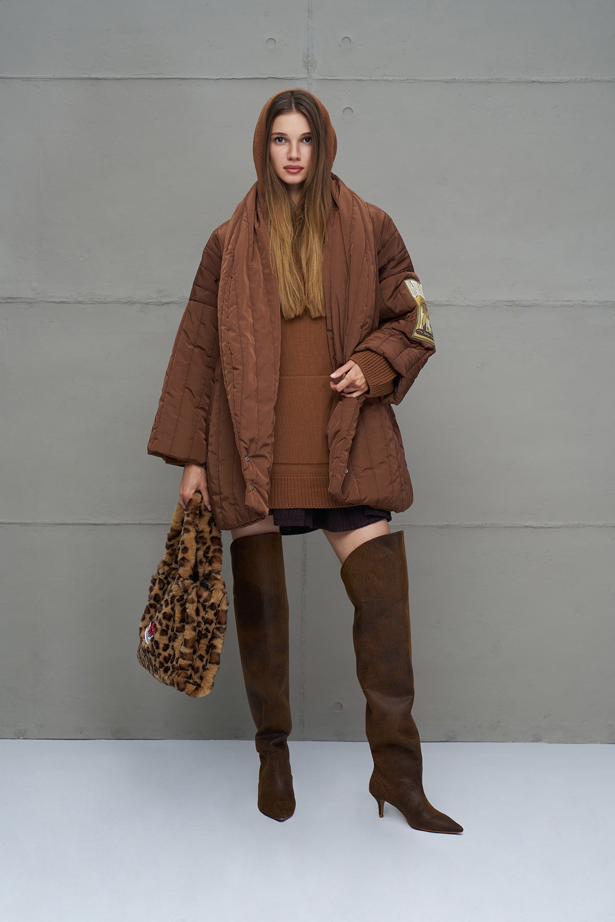 Kahverengi Kapitoneli Oversize Ceket 18251