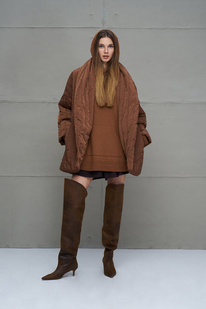Kahverengi Kapitoneli Oversize Ceket 18251