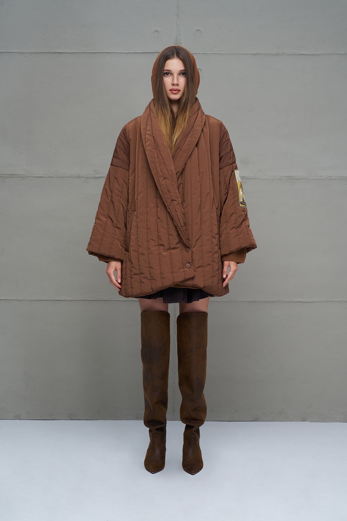 Kahverengi Kapitoneli Oversize Ceket 18251