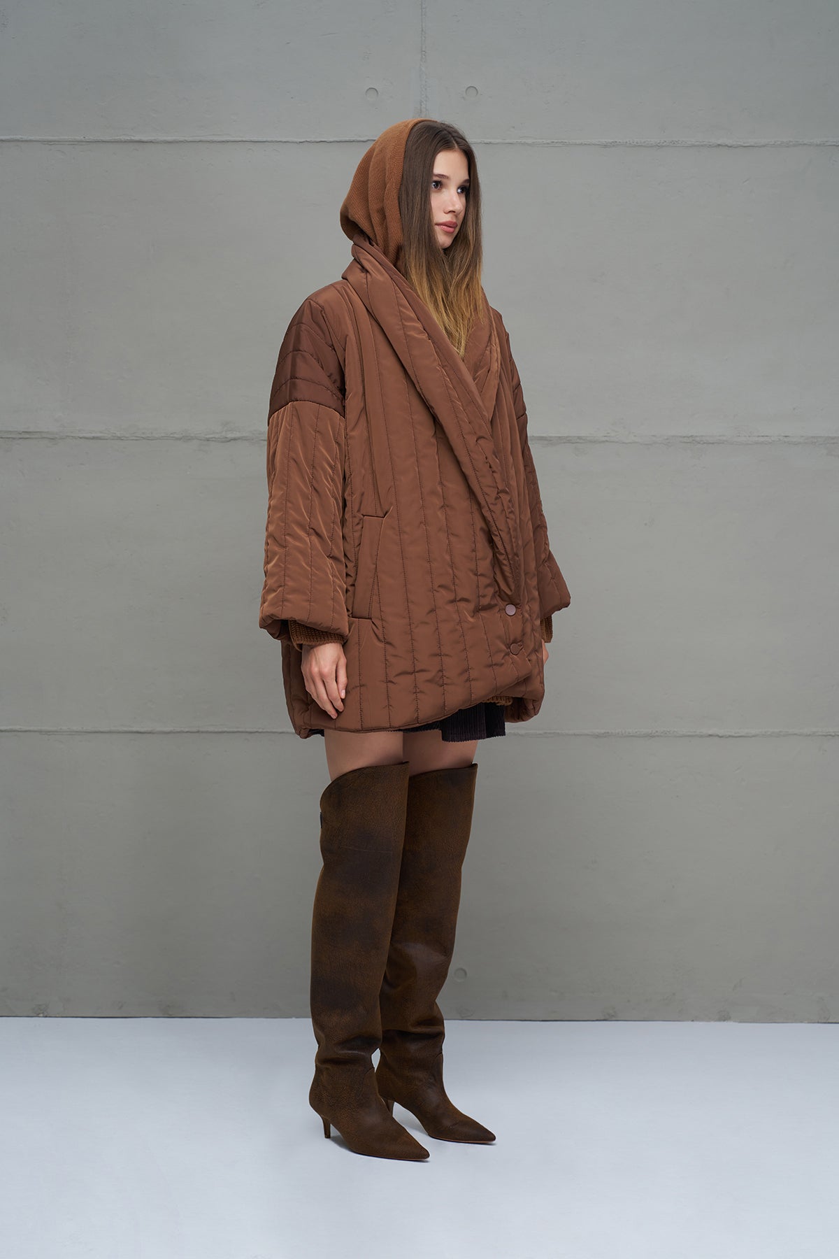 Kahverengi Kapitoneli Oversize Ceket 18251