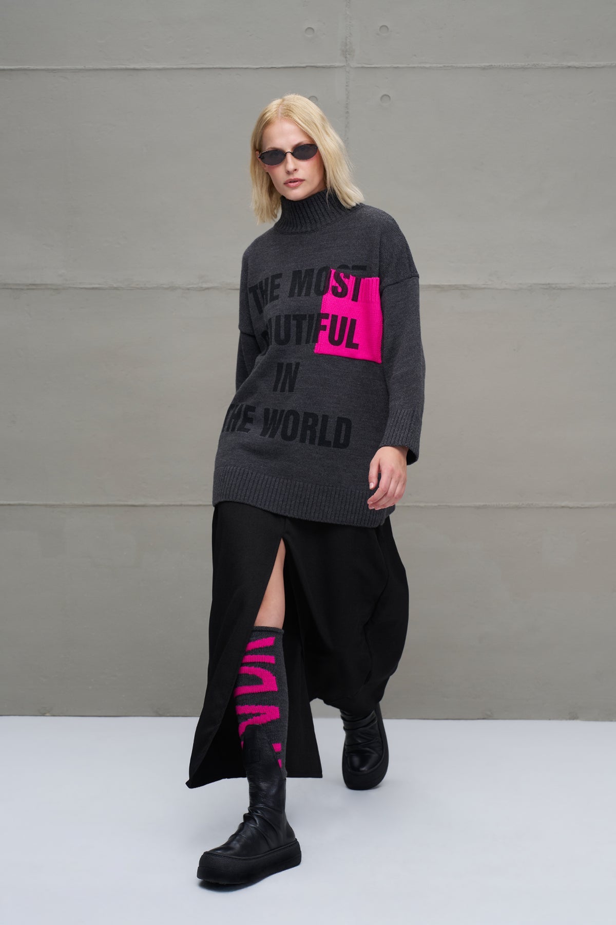 Antrasit Pembe Logo Detayli Triko Tozluk 18287